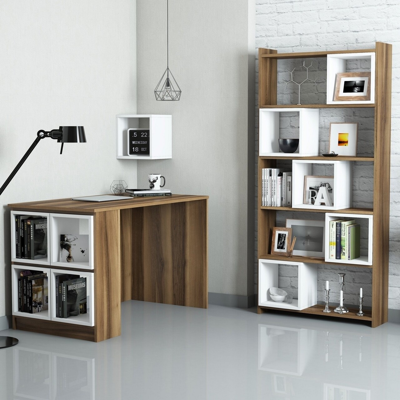 Set birou si biblioteca Box, Hommy Craft, maro/alb - imagine 4
